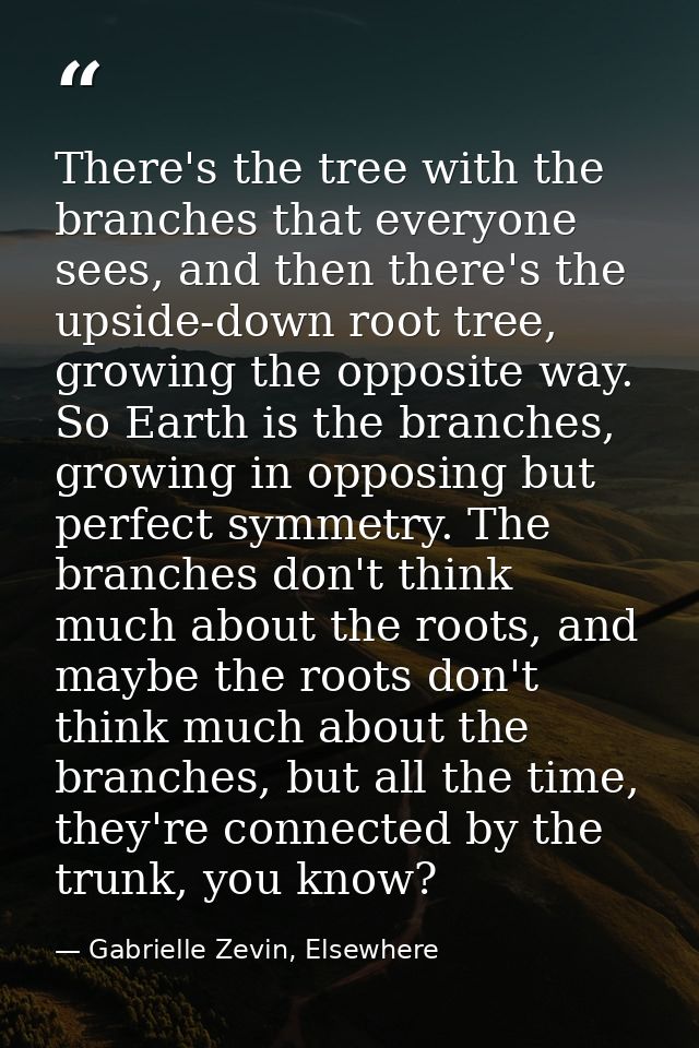 There's the tree with the branches that everyone sees, and then there's the upside-down root tree, growing the opposite  — Gabrielle Zevin, Elsewhere