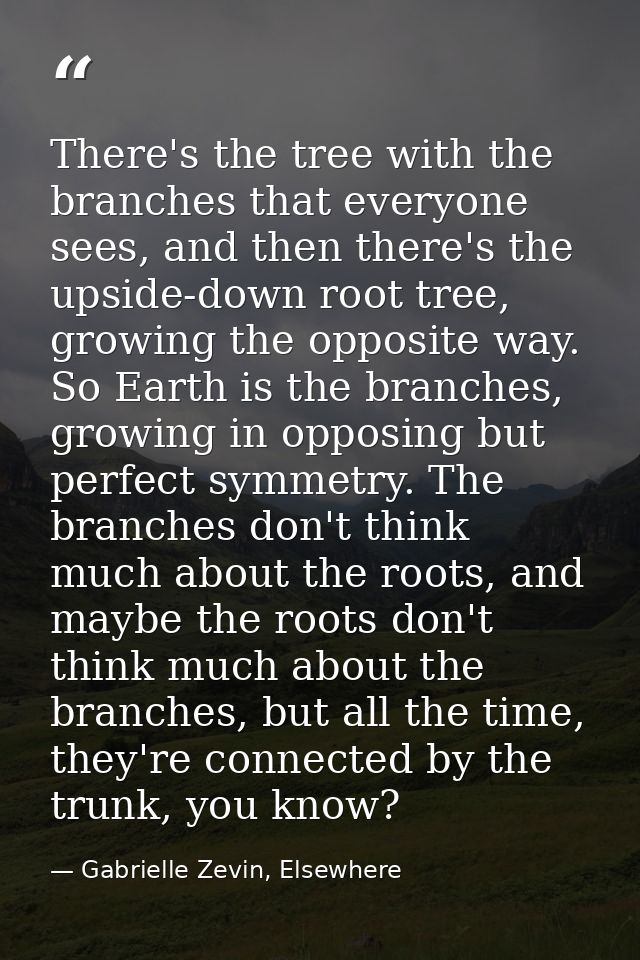 There's the tree with the branches that everyone sees, and then there's the upside-down root tree, growing the opposite  — Gabrielle Zevin, Elsewhere