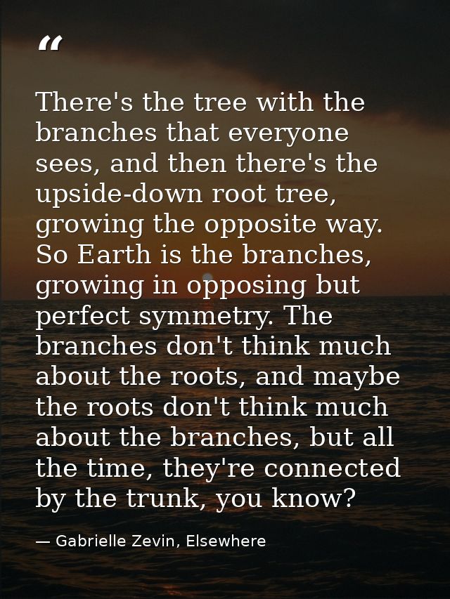 There's the tree with the branches that everyone sees, and then there's the upside-down root tree, growing the opposite  — Gabrielle Zevin, Elsewhere