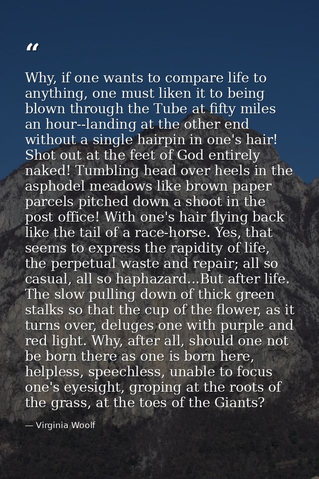 Why, if one wants to compare life to anything, one must liken it to being blown through the Tube at fifty miles an hour- — Virginia Woolf