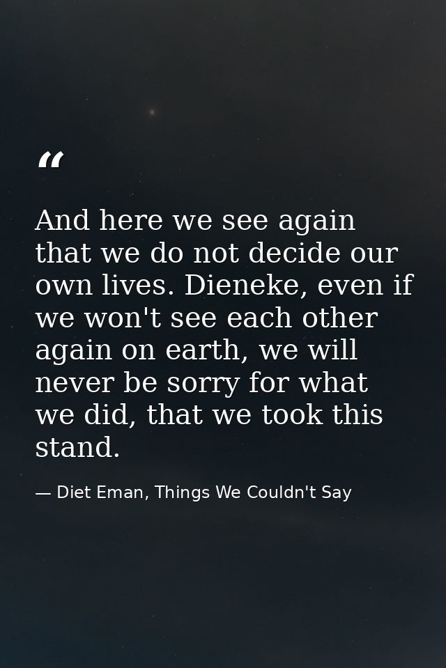 And here we see again that we do not decide our own lives. Dieneke, even if we won't see each other again on earth, we w — Diet Eman, Things We Couldn't Say