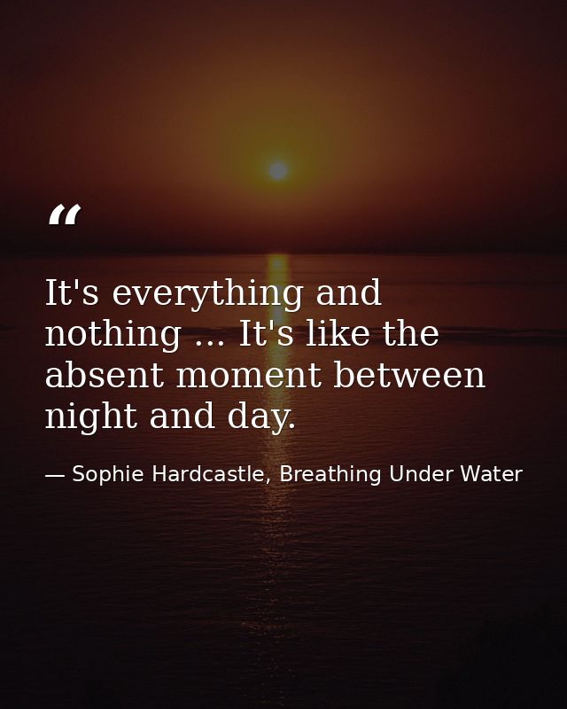 It's everything and nothing ... It's like the absent moment between night and day. — Sophie Hardcastle, Breathing Under Water