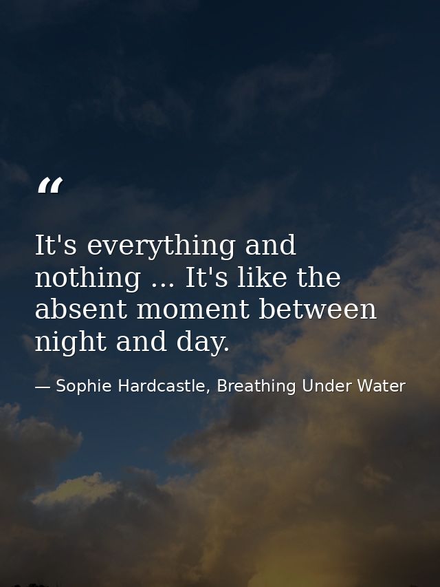 It's everything and nothing ... It's like the absent moment between night and day. — Sophie Hardcastle, Breathing Under Water