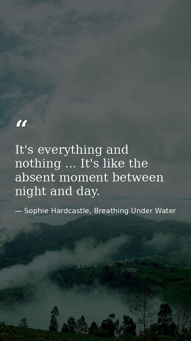 It's everything and nothing ... It's like the absent moment between night and day. — Sophie Hardcastle, Breathing Under Water