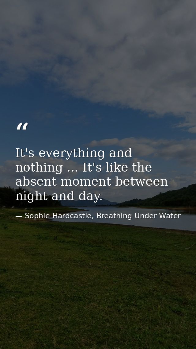It's everything and nothing ... It's like the absent moment between night and day. — Sophie Hardcastle, Breathing Under Water