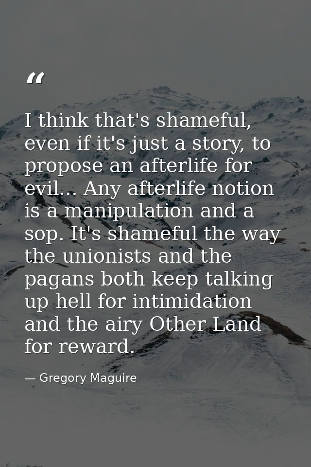 I think that's shameful, even if it's just a story, to propose an afterlife for evil... Any afterlife notion is a manipu — Gregory Maguire