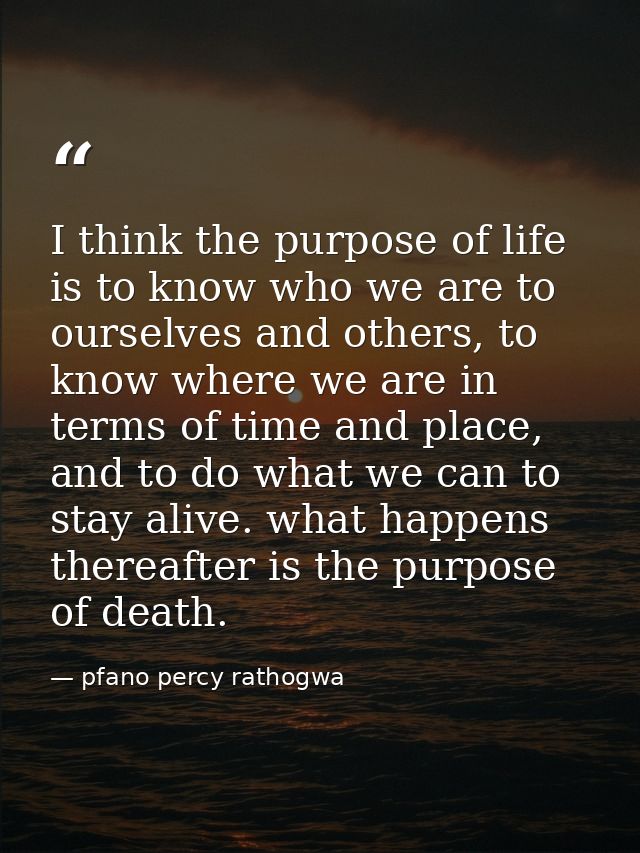 I think the purpose of life is to know who we are to ourselves and others, to know where we are in terms of time and pla — pfano percy rathogwa