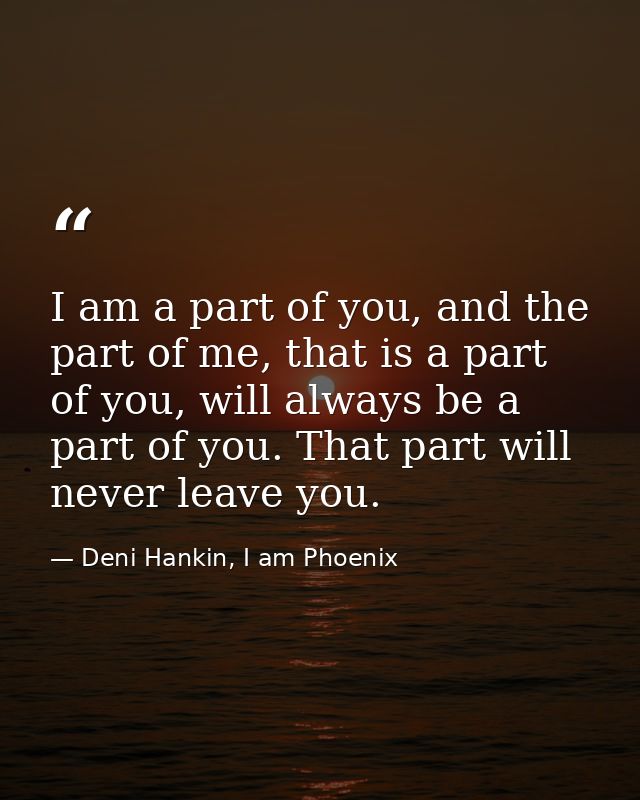 I am a part of you, and the part of me, that is a part of you, will always be a part of you. That part will never leave  — Deni Hankin, I am Phoenix