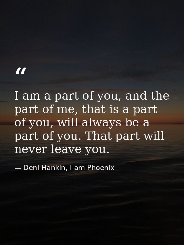 I am a part of you, and the part of me, that is a part of you, will always be a part of you. That part will never leave  — Deni Hankin, I am Phoenix