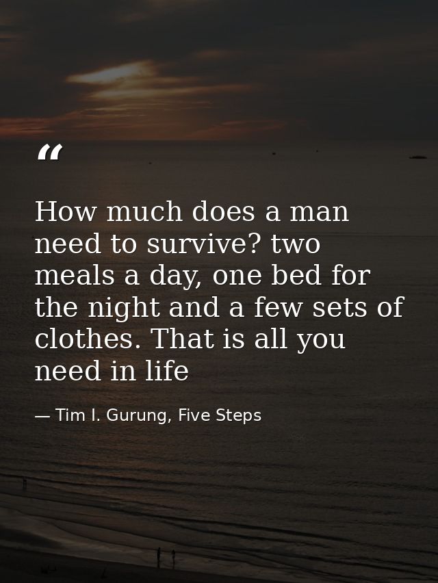 How much does a man need to survive? two meals a day, one bed for the night and a few sets of clothes. That is all you n — Tim I. Gurung, Five Steps