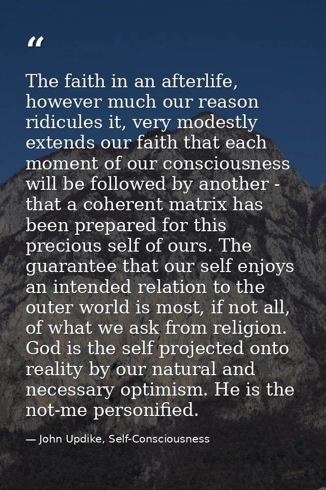The faith in an afterlife, however much our reason ridicules it, very modestly extends our faith that each moment of our — John Updike, Self-Consciousness