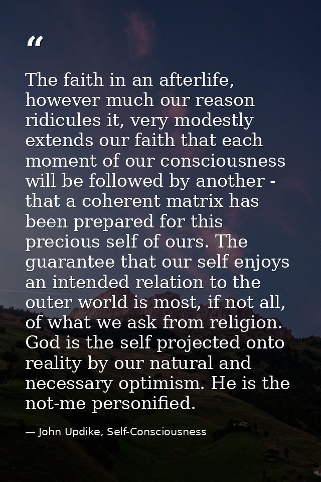 The faith in an afterlife, however much our reason ridicules it, very modestly extends our faith that each moment of our — John Updike, Self-Consciousness