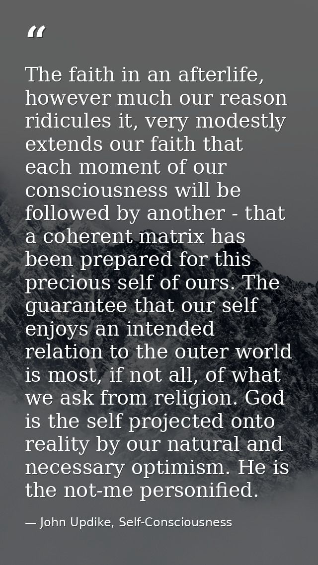 The faith in an afterlife, however much our reason ridicules it, very modestly extends our faith that each moment of our — John Updike, Self-Consciousness