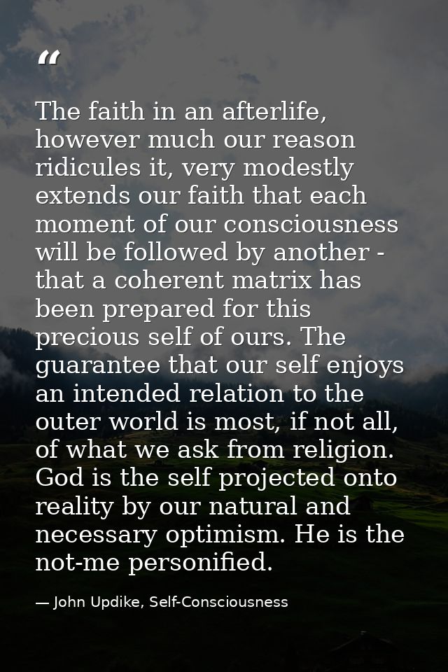 The faith in an afterlife, however much our reason ridicules it, very modestly extends our faith that each moment of our — John Updike, Self-Consciousness