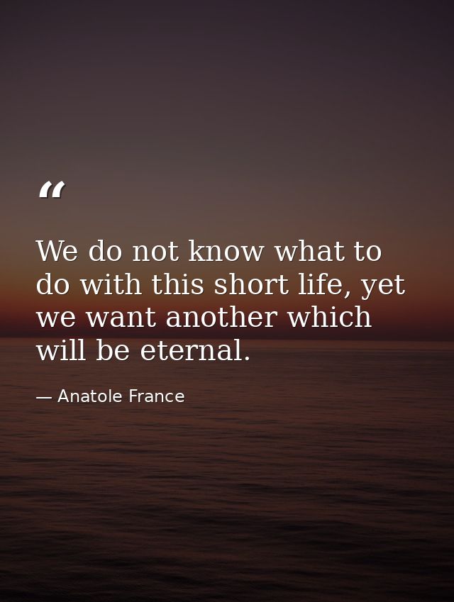 We do not know what to do with this short life, yet we want another which will be eternal. — Anatole France