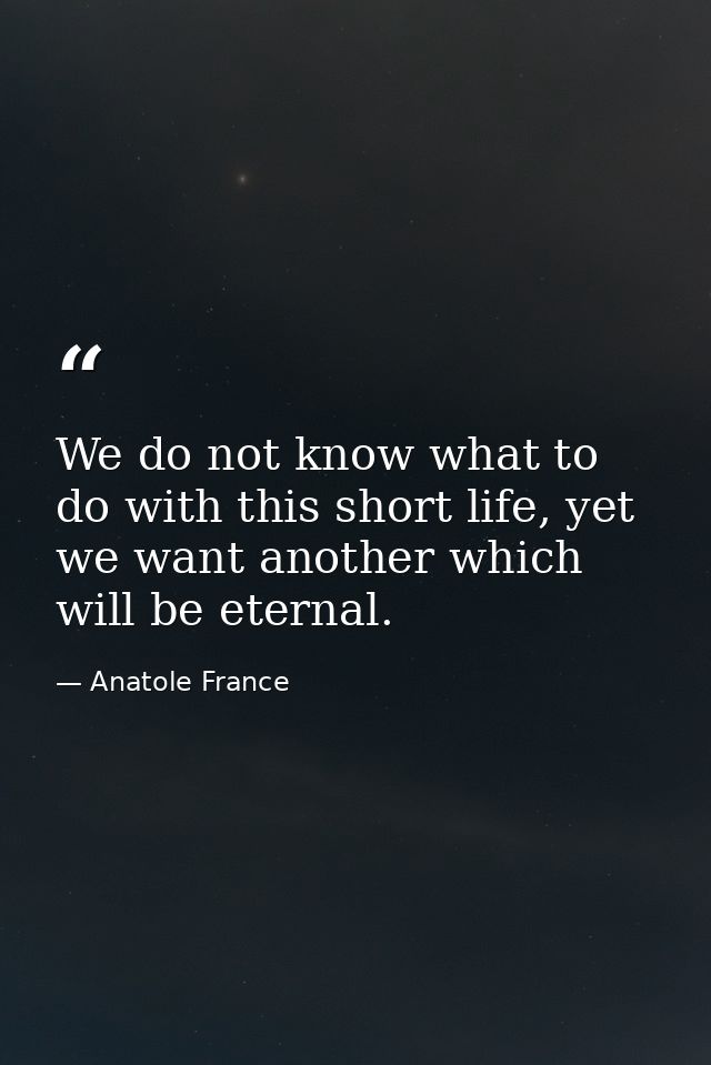 We do not know what to do with this short life, yet we want another which will be eternal. — Anatole France