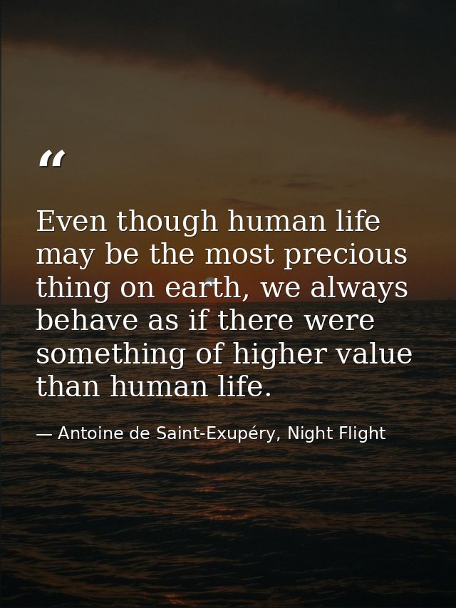 Even though human life may be the most precious thing on earth, we always behave as if there were something of higher va — Antoine de Saint-Exupéry, Night Flight