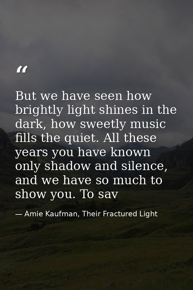 But we have seen how brightly light shines in the dark, how sweetly music fills the quiet. All these years you have know — Amie Kaufman, Their Fractured Light