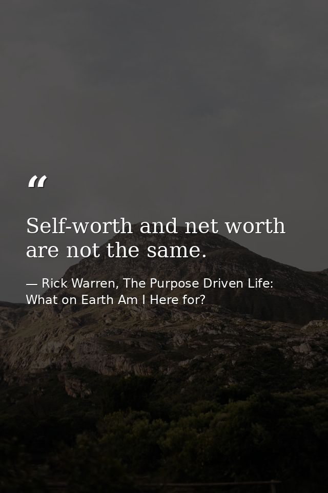 Self-worth and net worth are not the same. — Rick Warren, The Purpose Driven Life: What on Earth Am I Here for?
