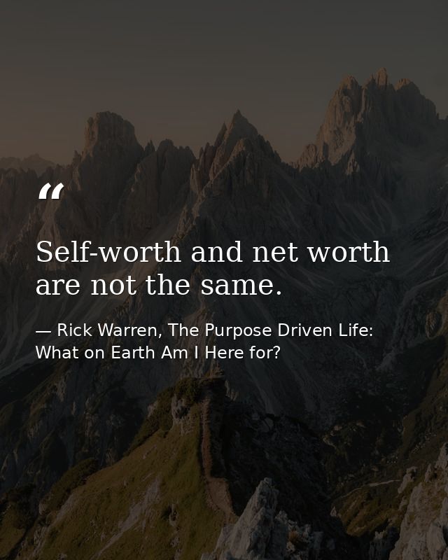 Self-worth and net worth are not the same. — Rick Warren, The Purpose Driven Life: What on Earth Am I Here for?