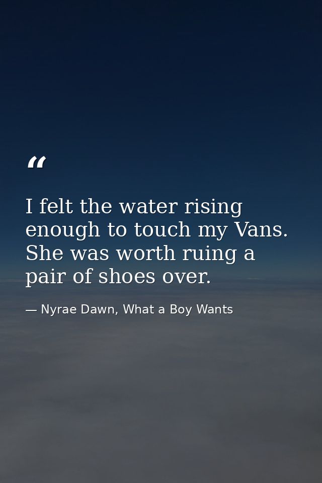 I felt the water rising enough to touch my Vans. She was worth ruing a pair of shoes over. — Nyrae Dawn, What a Boy Wants