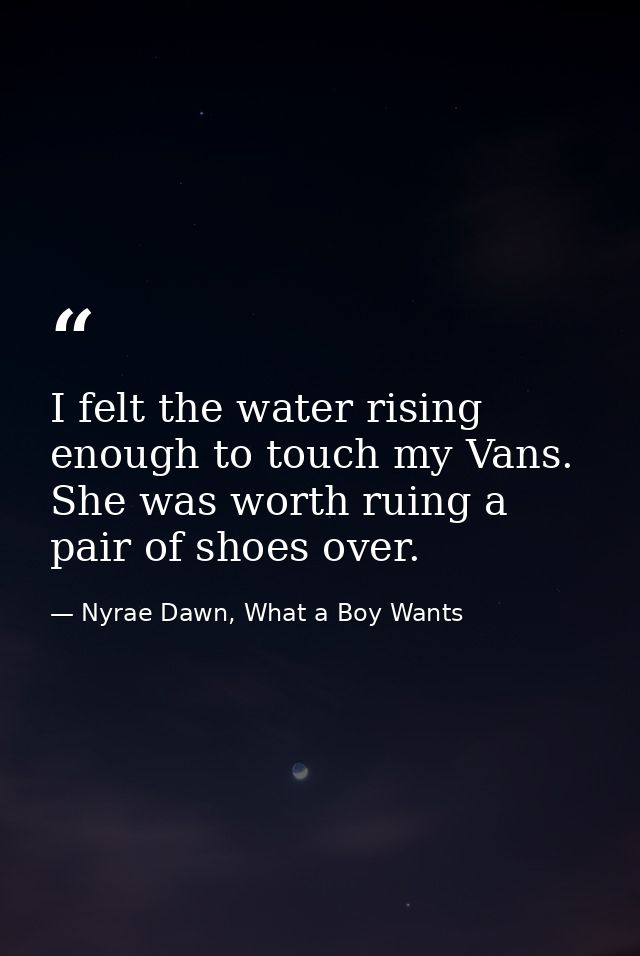I felt the water rising enough to touch my Vans. She was worth ruing a pair of shoes over. — Nyrae Dawn, What a Boy Wants