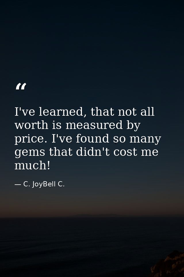 I've learned, that not all worth is measured by price. I've found so many gems that didn't cost me much! — C. JoyBell C.