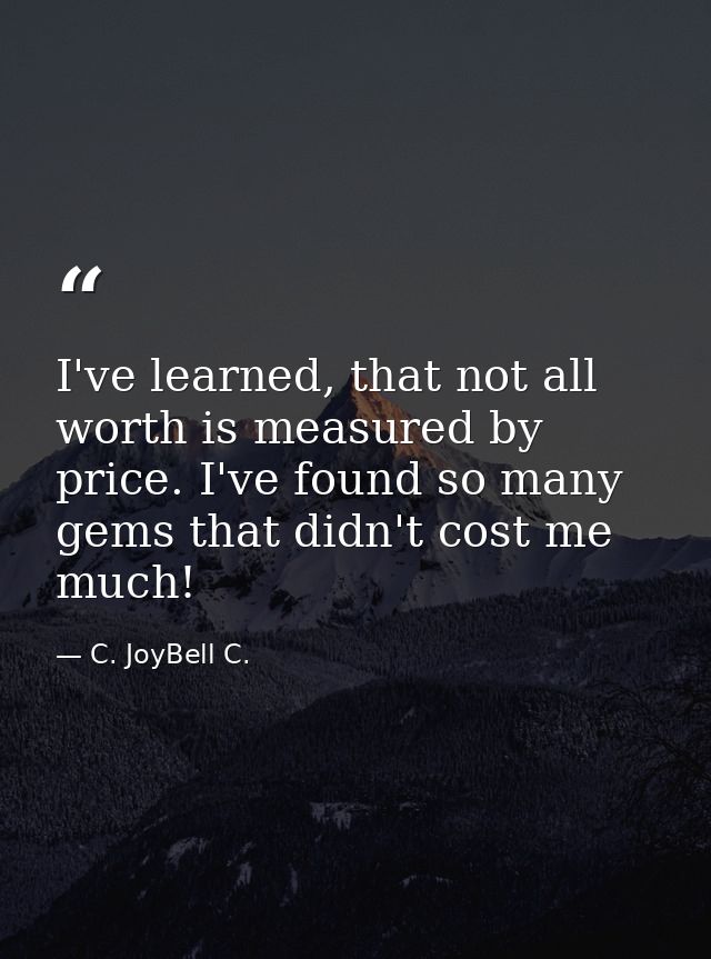 I've learned, that not all worth is measured by price. I've found so many gems that didn't cost me much! — C. JoyBell C.
