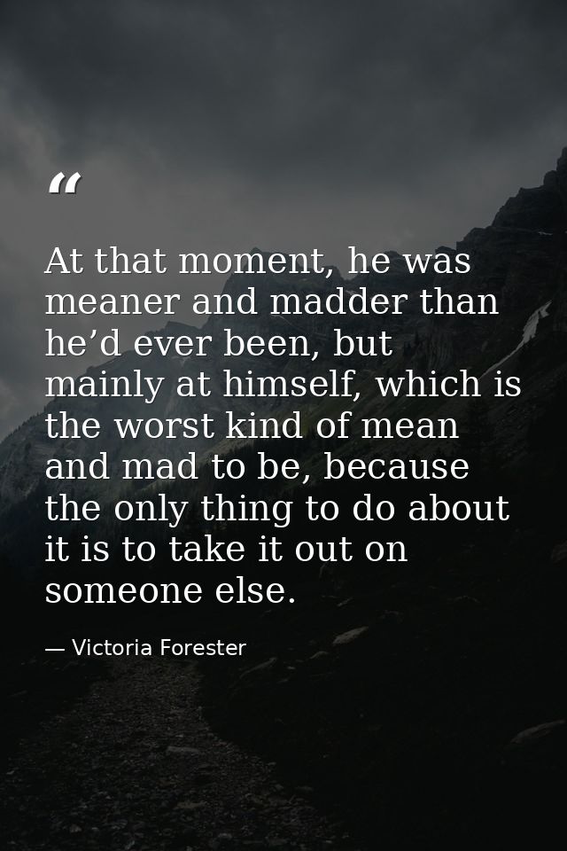 At that moment, he was meaner and madder than he’d ever been, but mainly at himself, which is the worst kind of mean and — Victoria Forester
