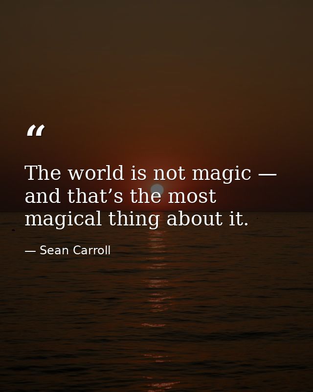 The world is not magic — and that’s the most magical thing about it. — Sean Carroll