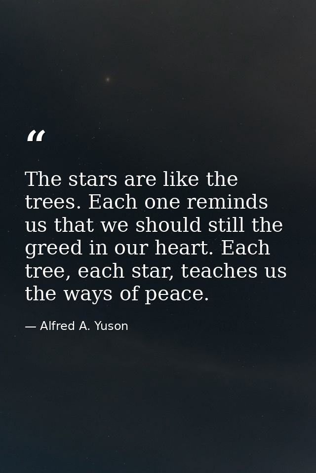 ‎The stars are like the trees. Each one reminds us that we should still the greed in our heart. Each tree, each star, te — Alfred A. Yuson