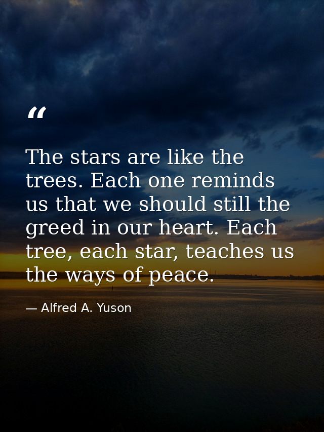 ‎The stars are like the trees. Each one reminds us that we should still the greed in our heart. Each tree, each star, te — Alfred A. Yuson