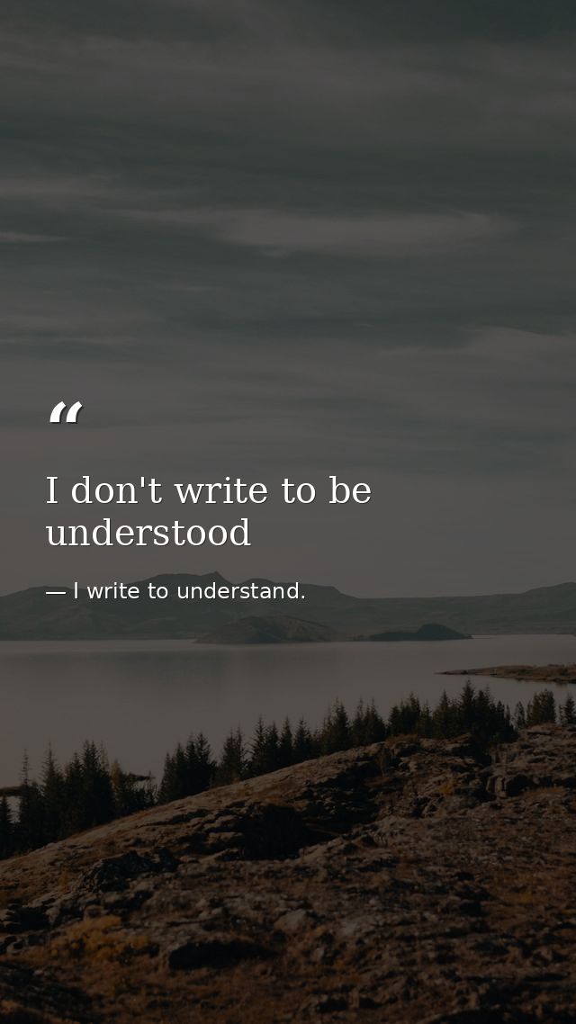 I don't write to be understood — I write to understand.