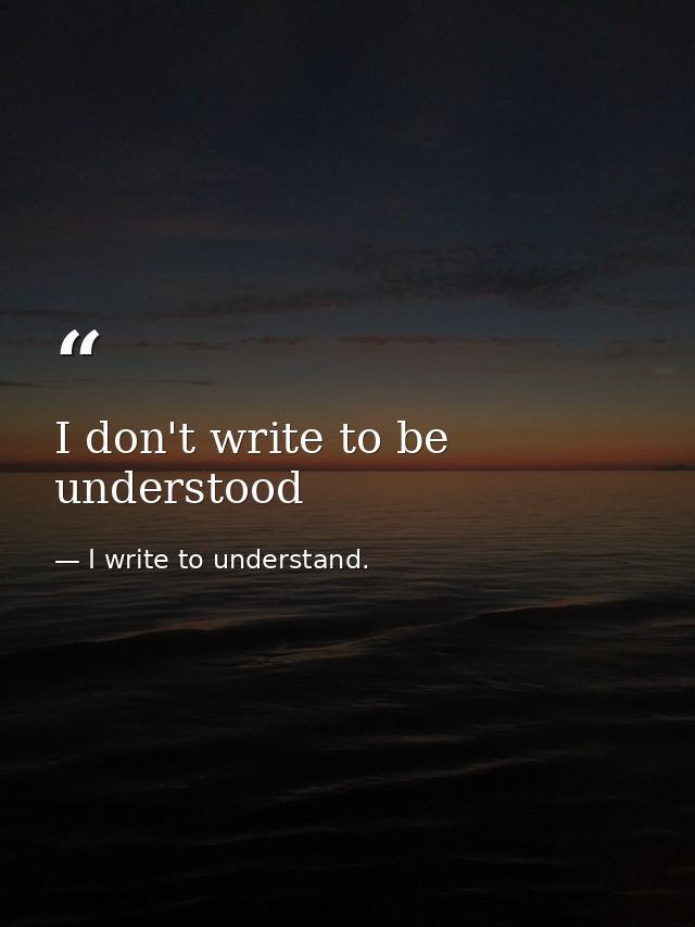 I don't write to be understood — I write to understand.