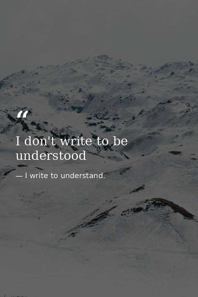 I don't write to be understood — I write to understand.