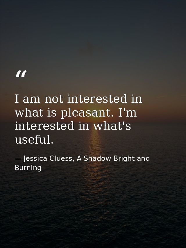 I am not interested in what is pleasant. I'm interested in what's useful. — Jessica Cluess, A Shadow Bright and Burning