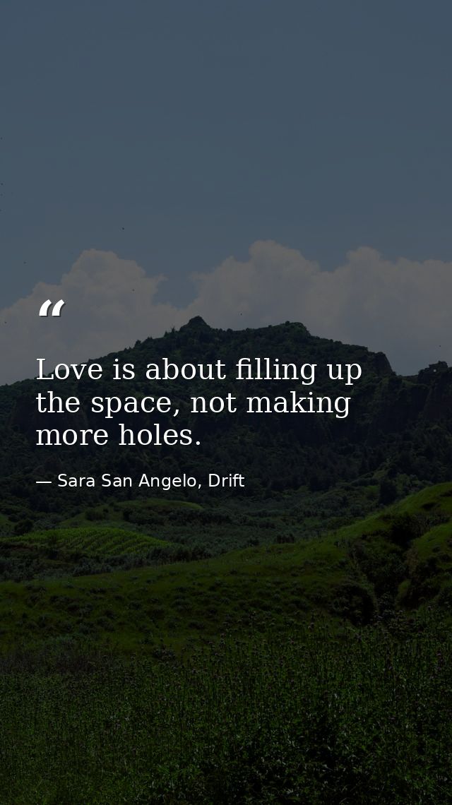 Love is about filling up the space, not making more holes. — Sara San Angelo, Drift