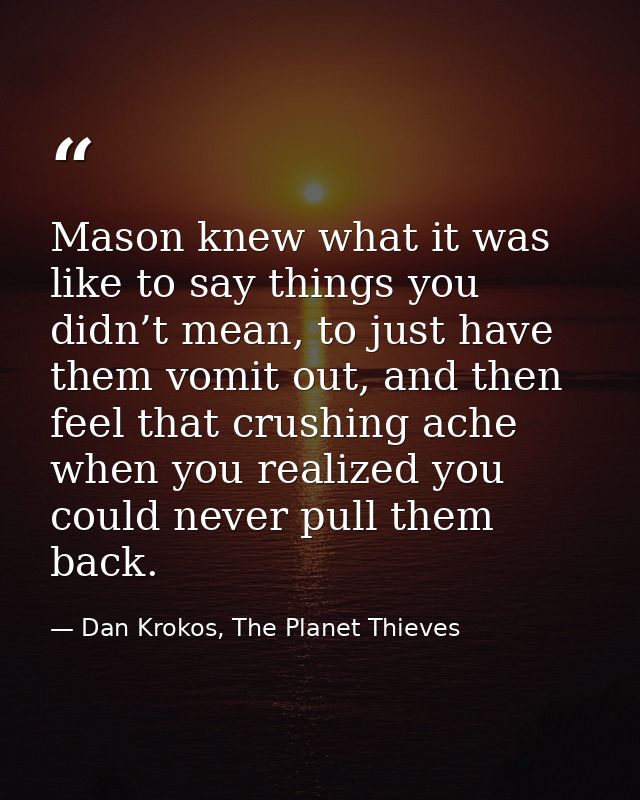 Mason knew what it was like to say things you didn’t mean, to just have them vomit out, and then feel that crushing ache — Dan Krokos, The Planet Thieves