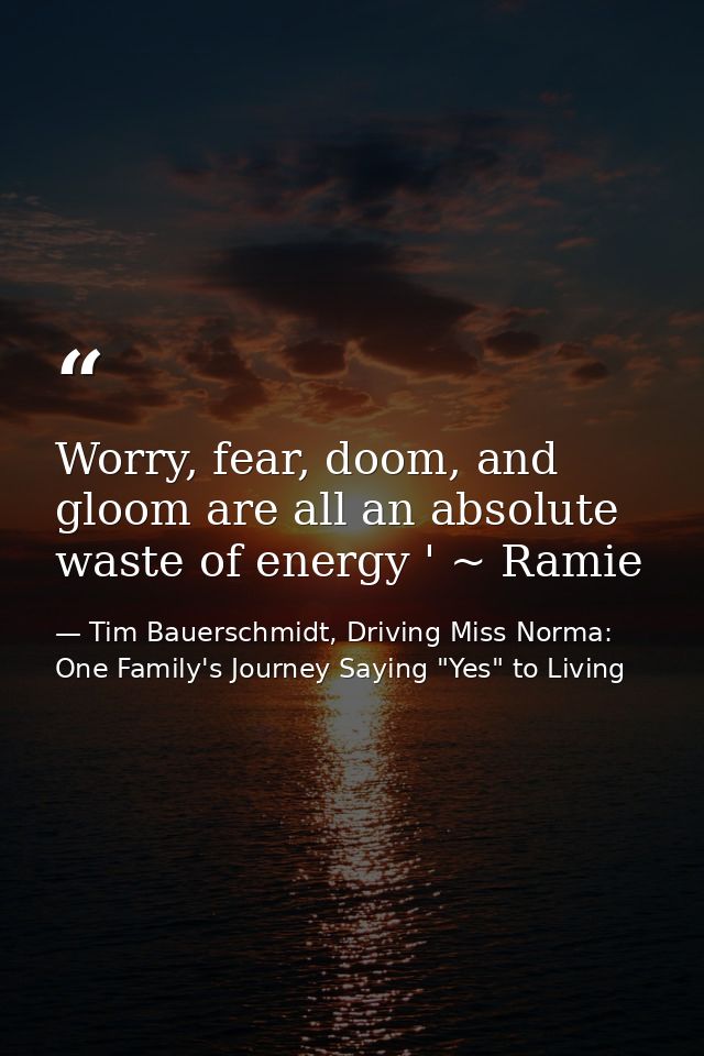 Worry, fear, doom, and gloom are all an absolute waste of energy ' ~ Ramie — Tim Bauerschmidt, Driving Miss Norma: One Family's Journey Saying "Yes" to Living