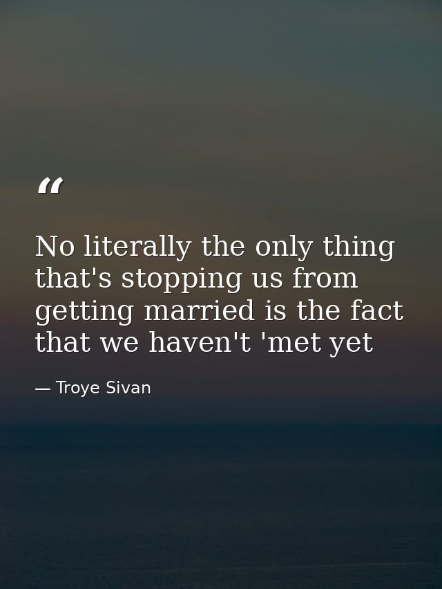 No literally the only thing that's stopping us from getting married is the fact that we haven't 'met yet — Troye Sivan