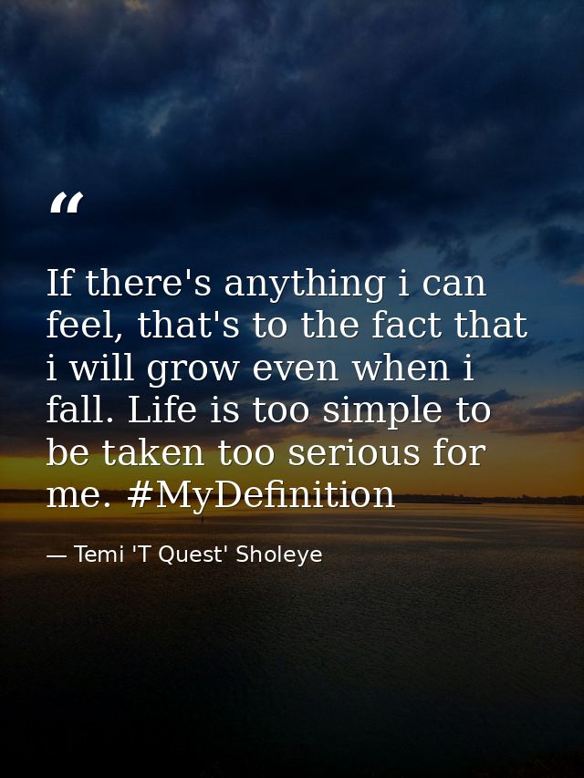 If there's anything i can feel, that's to the fact that i will grow even when i fall. Life is too simple to be taken too — Temi 'T Quest' Sholeye