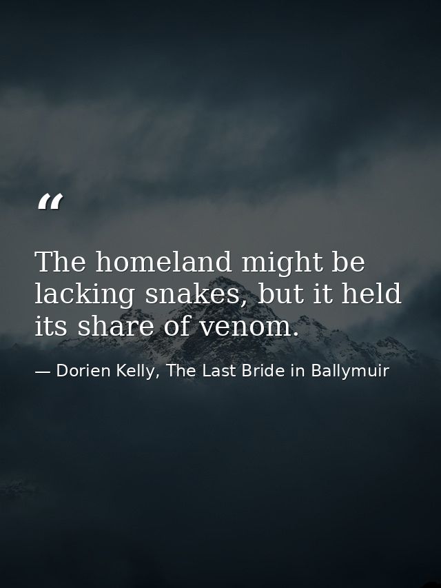 The homeland might be lacking snakes, but it held its share of venom. — Dorien Kelly, The Last Bride in Ballymuir