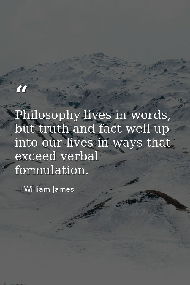 Philosophy lives in words, but truth and fact well up into our lives in ways that exceed verbal formulation. — William James
