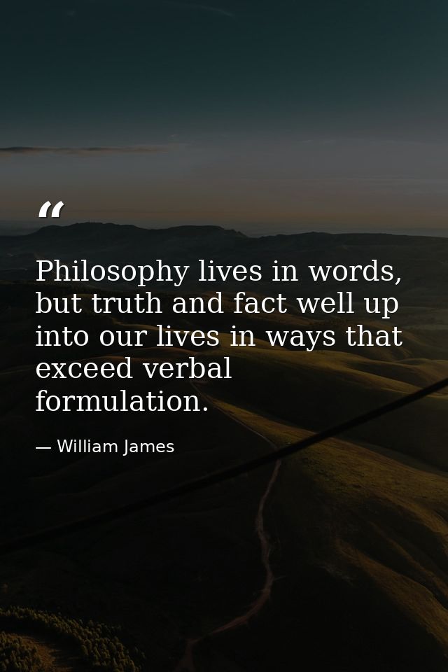 Philosophy lives in words, but truth and fact well up into our lives in ways that exceed verbal formulation. — William James