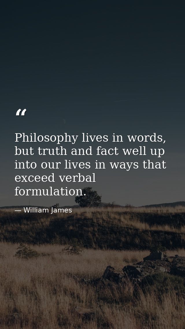Philosophy lives in words, but truth and fact well up into our lives in ways that exceed verbal formulation. — William James