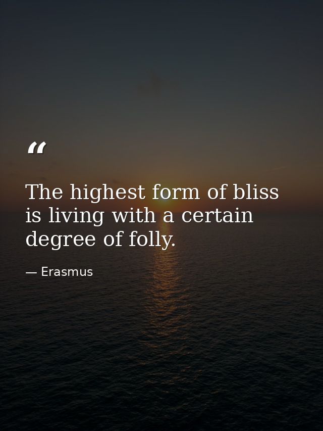 The highest form of bliss is living with a certain degree of folly. — Erasmus