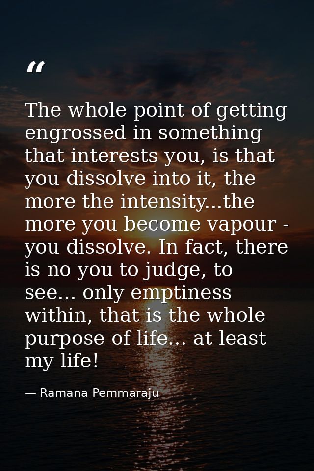 The whole point of getting engrossed in something that interests you, is that you dissolve into it, the more the intensi — Ramana Pemmaraju