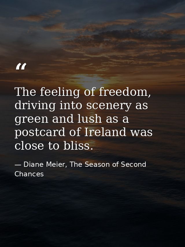 The feeling of freedom, driving into scenery as green and lush as a postcard of Ireland was close to bliss. — Diane Meier, The Season of Second Chances