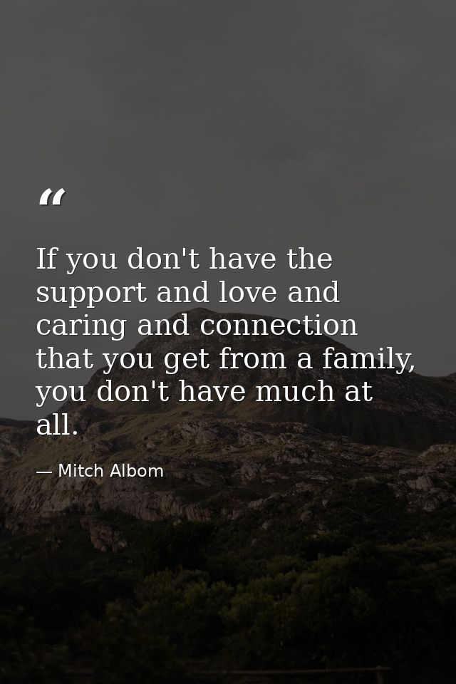 If you don't have the support and love and caring and connection that you get from a family, you don't have much at all. — Mitch Albom