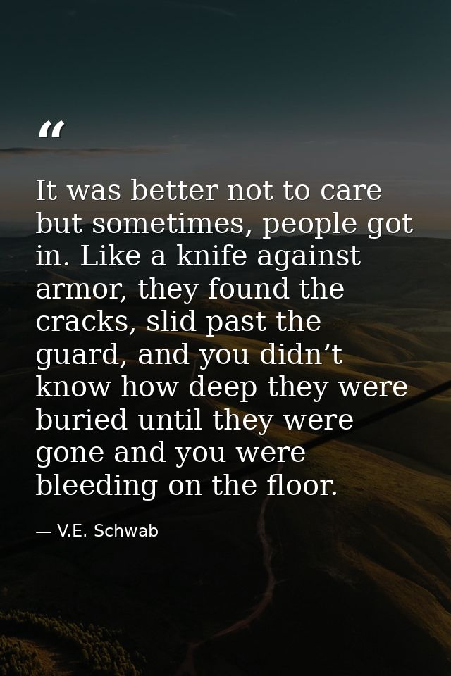 It was better not to care but sometimes, people got in. Like a knife against armor, they found the cracks, slid past the — V.E. Schwab